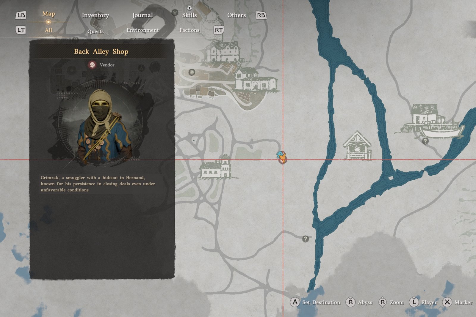 Location of the Back Alley Shop in Hernand in Crimson Desert.