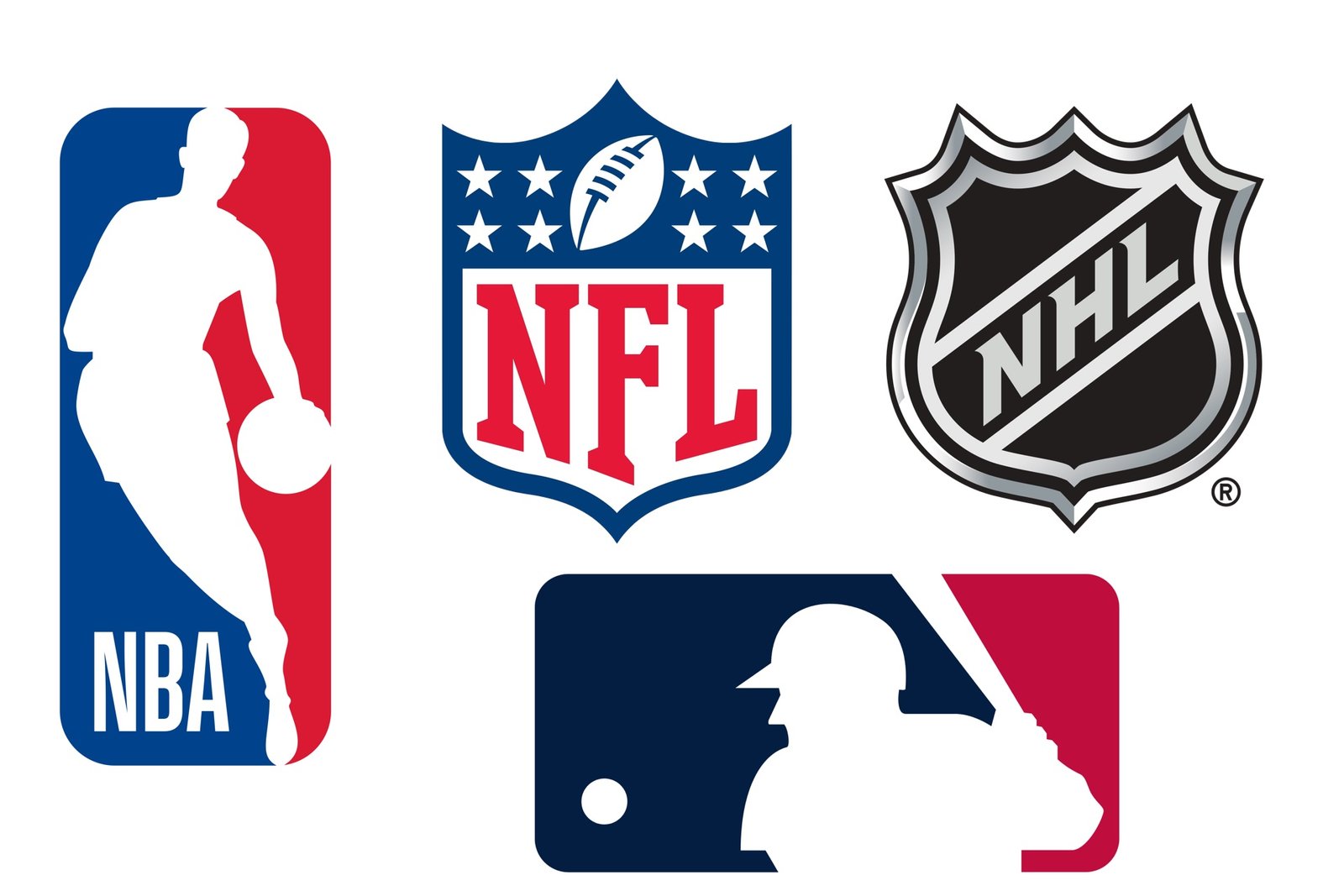 The respective logos of the four major sporting leagues in North America (clockwise from top: NFL, NHL, MLB, NBA)