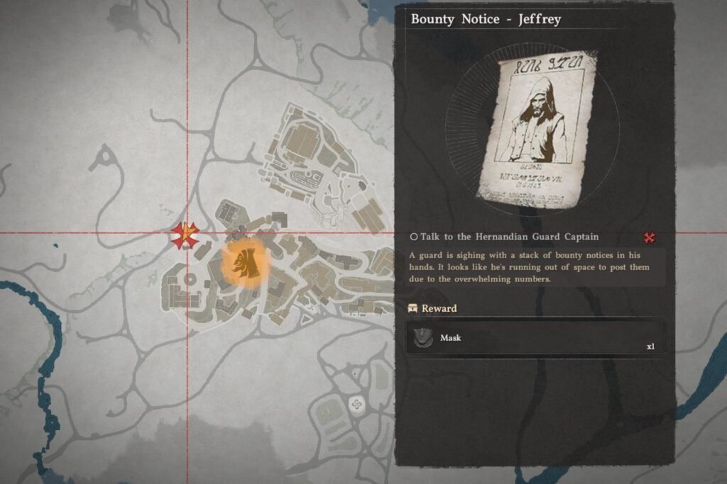 Completing the Jeffrey Bounty Notice rewards players with a Mask in Crimson Desert.