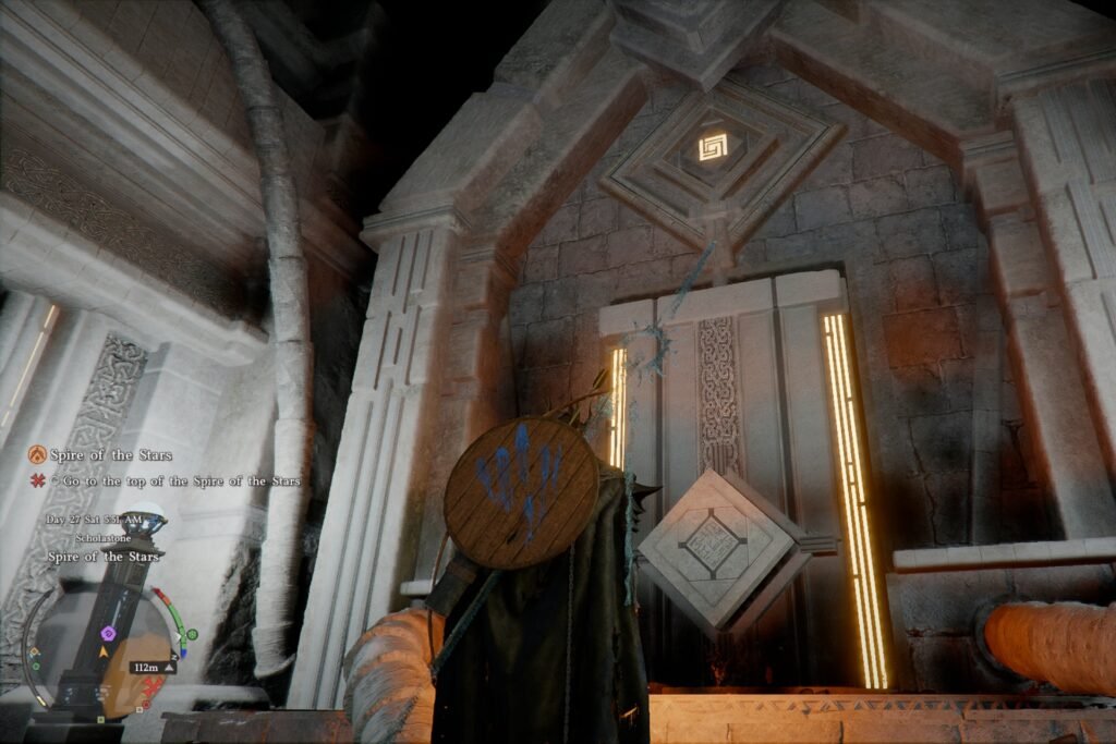 Use Force Palm on the plate-like contraption to get the engraved stone in Crimson Desert.