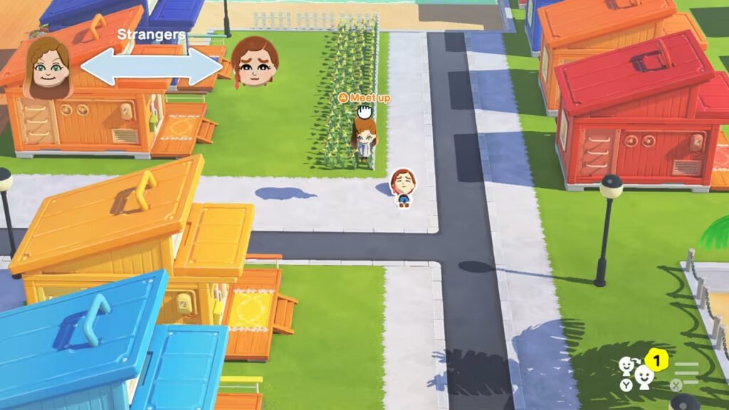 Two Miis moving around a town.