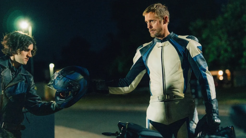 Skarsgård and Melling in Pillion (2025)