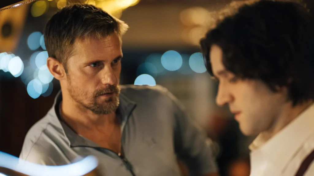 Skarsgård and Melling in Pillion (2025)